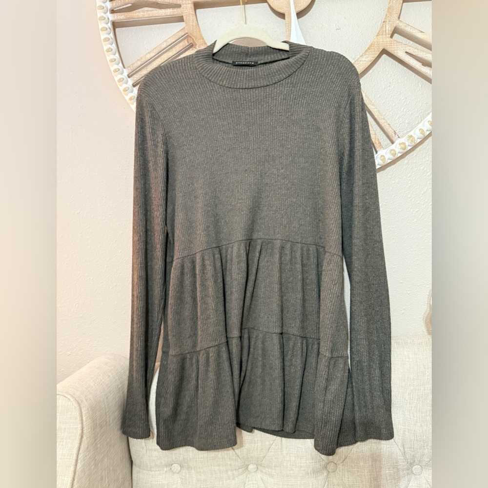 Staccato Charcoal Long Sleeve Peplum Top